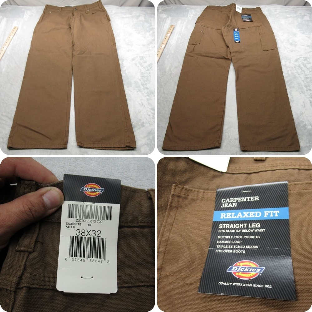 Dickies Jeans Mens 38x32 (35x31 Actual) Brown Canvas Heavy Relaxed Straight NEW‎